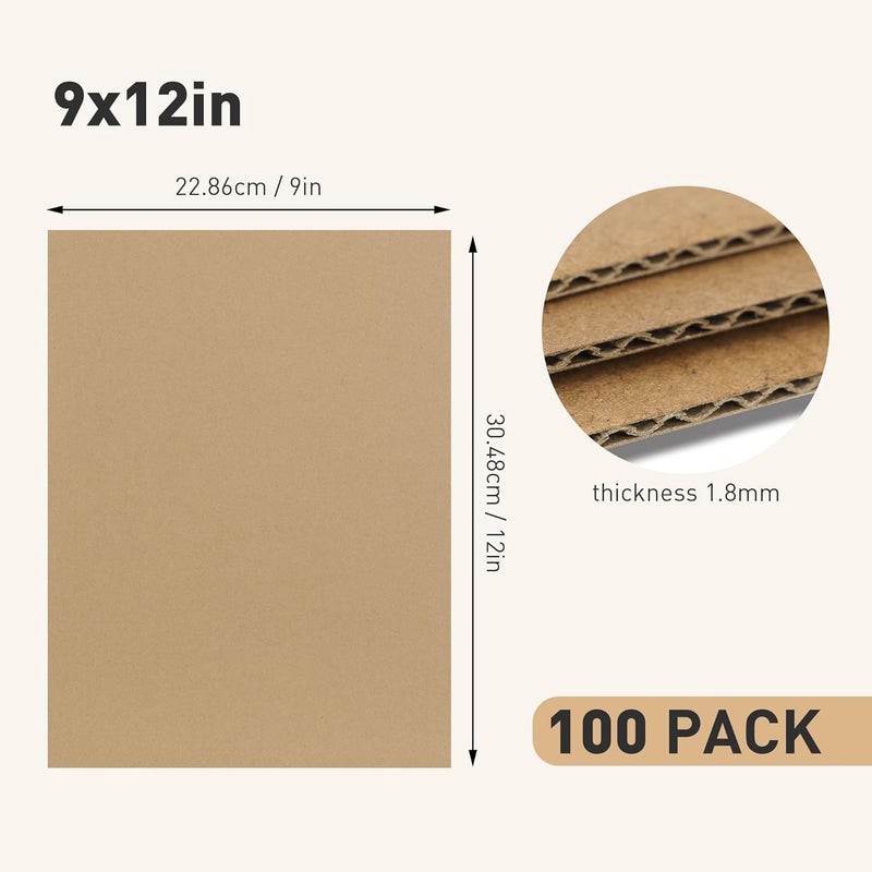 FARRAY 100 Pack 9x12 Inch Corrugated Cardboard Sheets, 1.8mm Thick Brown Kraft Cardboard Backing, Bulk Flat Cardboard Inserts Filler Pads for Packing, Shipping, Mailers, Crafts - Image 2